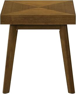 Square Wood Side Table, Walnut Brown, Mid-Century Modern End Table with Parquet Veneer Top, Angled Legs, Rubberwood & Engineered Wood, 20.25"x20.25"x22", for Living Room, Bedroom
