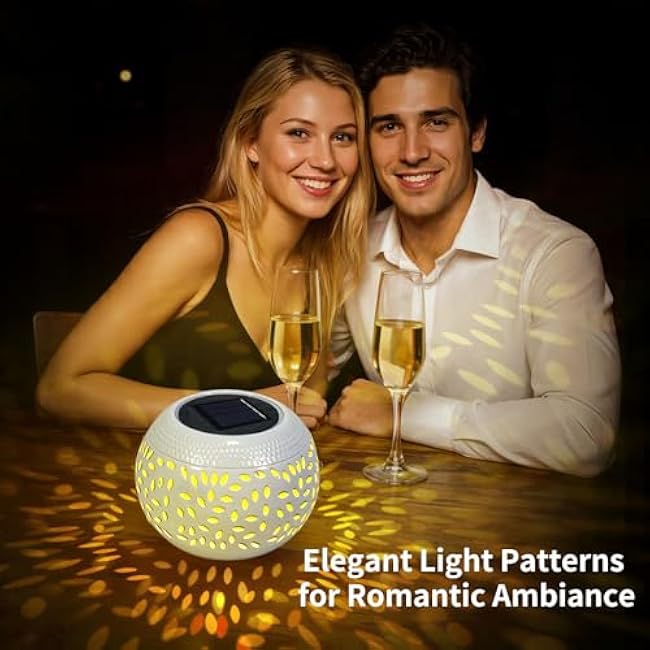 Solar Table Light Waterproof Outdoor & Indoor Lantern - White Metal Retro Hollowed-Out Flickering Flame Tabletop Lights for Desk/Bedroom/Patio/Garden, Solar Powered Lamp Pathway Yard Garden Decor