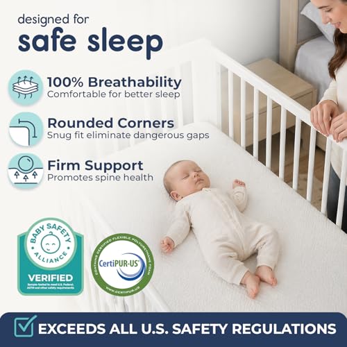 Image of Hiccapop Baby Crib Mattress, Waterproof, Dual Sided Foam Baby Mattress, Firm Side for Babies, Soft Memory Foam Side for Toddlers, Made in USA