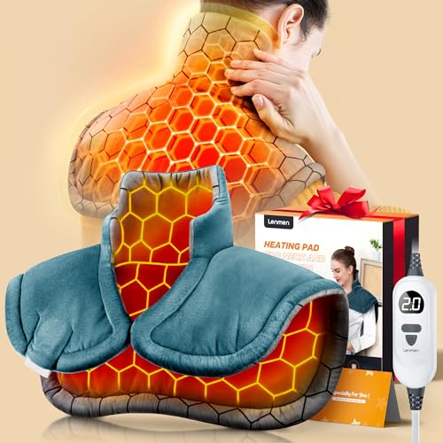 Image of Lenmen Graphene-Infused 1Min Fast Heating Pad, Deeper Pain Relief Weighted Heating Pads for neck and shoulders and back, Heated Wrap with 6 Heat Options 4 Auto Timer, Gifts for Men Women Mom Christmas