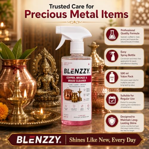 Image of Copper, Bronze & Brass Cleaner Spray 500ml | Removes Tarnish & Oxidation | Instant Restores Natural Shine | Metal Polish for Copper Utensils, Brass Idols, Bronze Decor & Fixtures