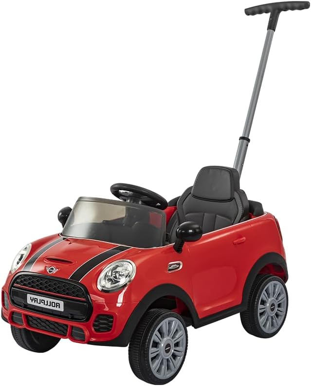 Rollplay MINI Cooper - Auto de empuje para niños pequeños, auto con mango de empuje ajustable, modo pie a piso, volante con sonidos, cinturón de