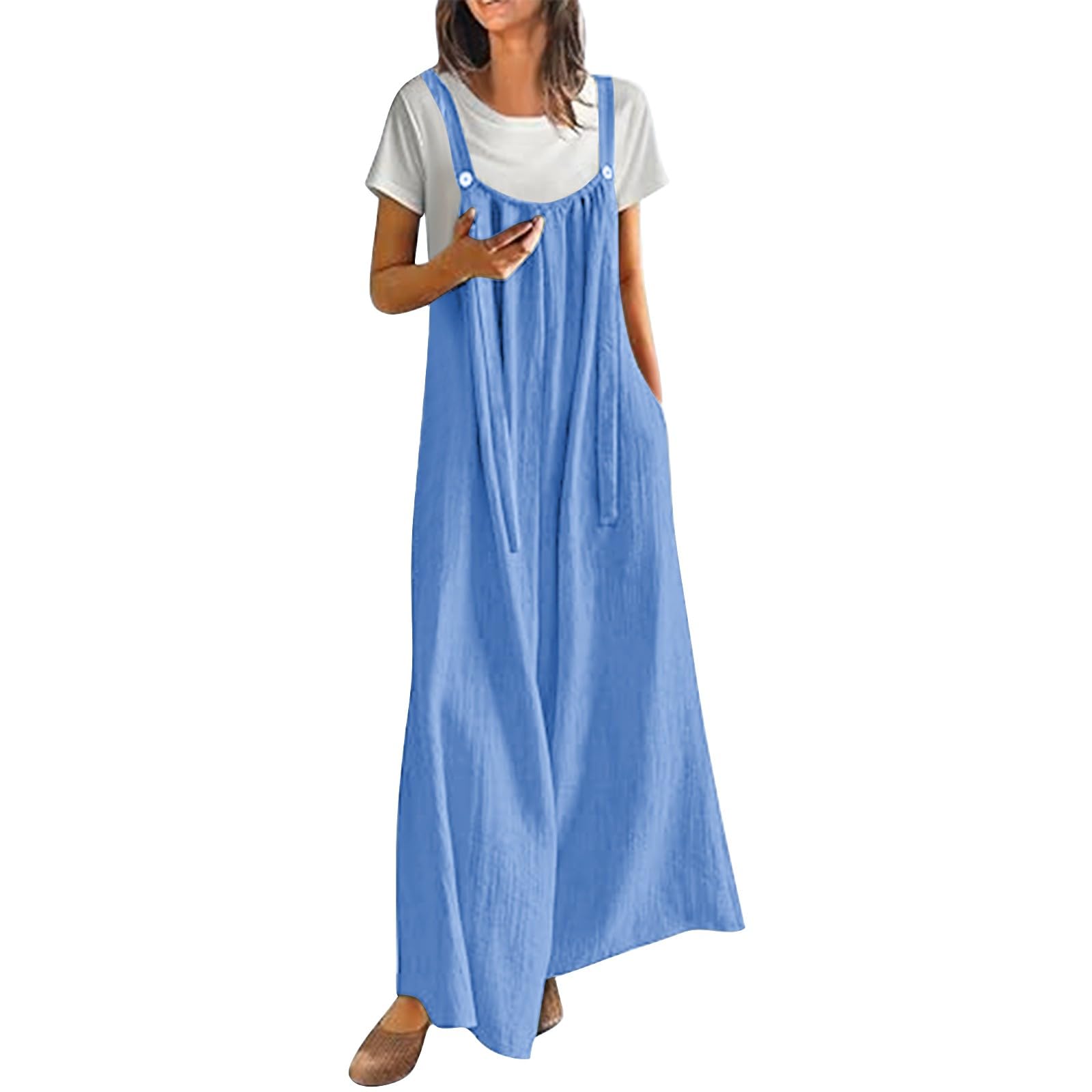 Tuta da donna estiva lunga, salopette baggy, gamba larga, pantaloni con
