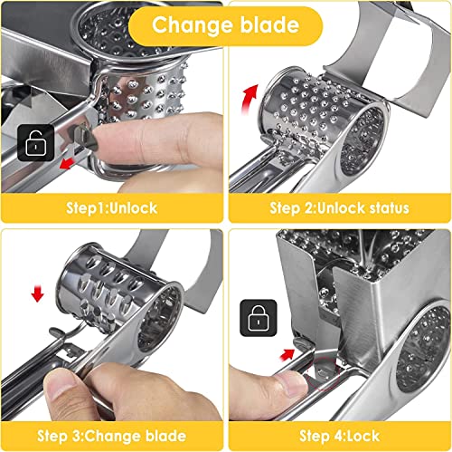 Kqiang Manual Rotary Cheese Grater With Handle With 4 Interchangeable Sharp Drum Blades Stainless Steel Cheese Shredder Handheld Easy To Clean And Use For Cheese Vegetable Chocolate Walnut Nuts #TOP4