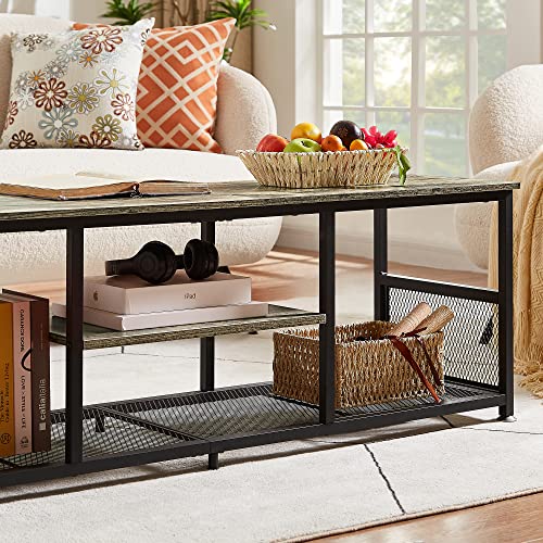 Vecelo Industrial Tv Stand For Televisions Up To 60 Inch, 55" Entertainment Center With Open Storage Shelves For Living Room/Bedroom, 3 Tiers Media Console Table With Metal Frame, Grey, 55 Inches #TOP5