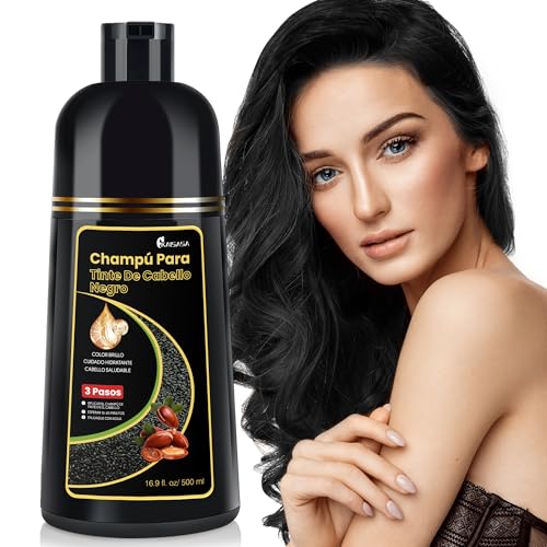 KAISASA Xampu Tintura Preto 3 em 1 – Shampoo Instantâneo 500ml, C...