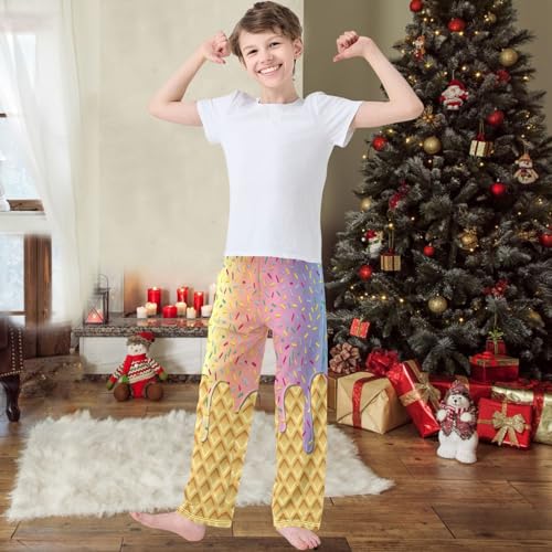 Boys' Pants Beige Ice Cream Drip Joggers Elastic Long Bottoms Trousers Sweatpants with Pockets Size 6-142