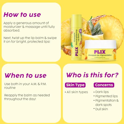 Image of PLIX - THE PLANT FIX Pineapple Lip Balm SPF 50 + Smoothie Moisturizer | Kojic Acid, Vitamin C, Alpha Arbutin | Fades Pigmentation | Brightens Dark Lips & Skin