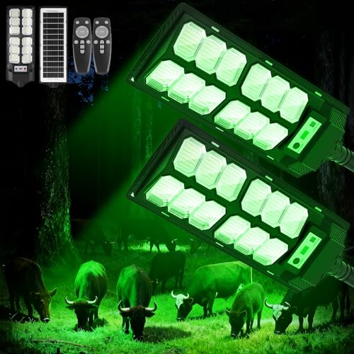 CNOIJUTS Hog Lights for Night Hunting - 18000LM Green Hunting Light for Hogs with Remote Control Motion Sensor and Waterproof Solar Powered Hog Feeder Light for Deer Coyote Varmint