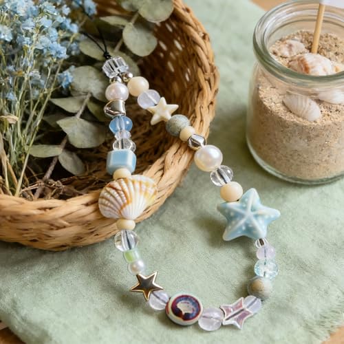 Image of Cute Beaded Camera Wrist Strap for Phone, Digital Camera Charm Lanyard, Pearl Beaded Chain for Bag Keychain Gift