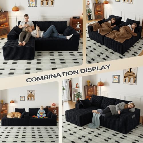 94" Cloud Sectional Couch with L-Shape Chaise,4 Seat Modern Modular Sofa with Side Pockets,Upholstered Couches for Living Room Bedroom, Boneless Couch,No Assembly Required - Image 5