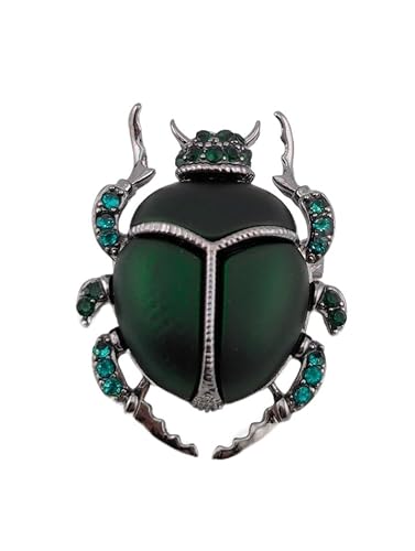 Iridescent Glass Scarab Beetle Brooch deep green & gunmetal color