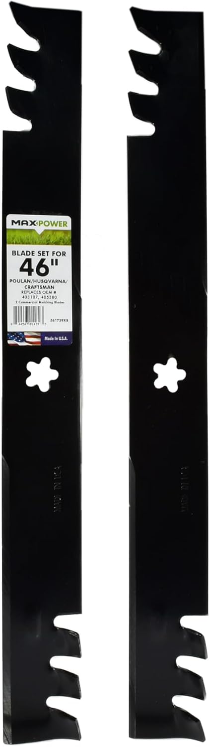 Maxpower 561739XB Commercial Mulching 2-Blade Set for Many 46 in. Craftsman, Husqvarna, Poulan Mowers, Replaces OEM #’s 403107, 532403107 Black Maxpower 561739XB Commercial Mulching 2-Blade Set for Many 46 in. Craftsman, Husqvarna, Poulan Mowers, Replaces OEM #’s 403107, 532403107 Black