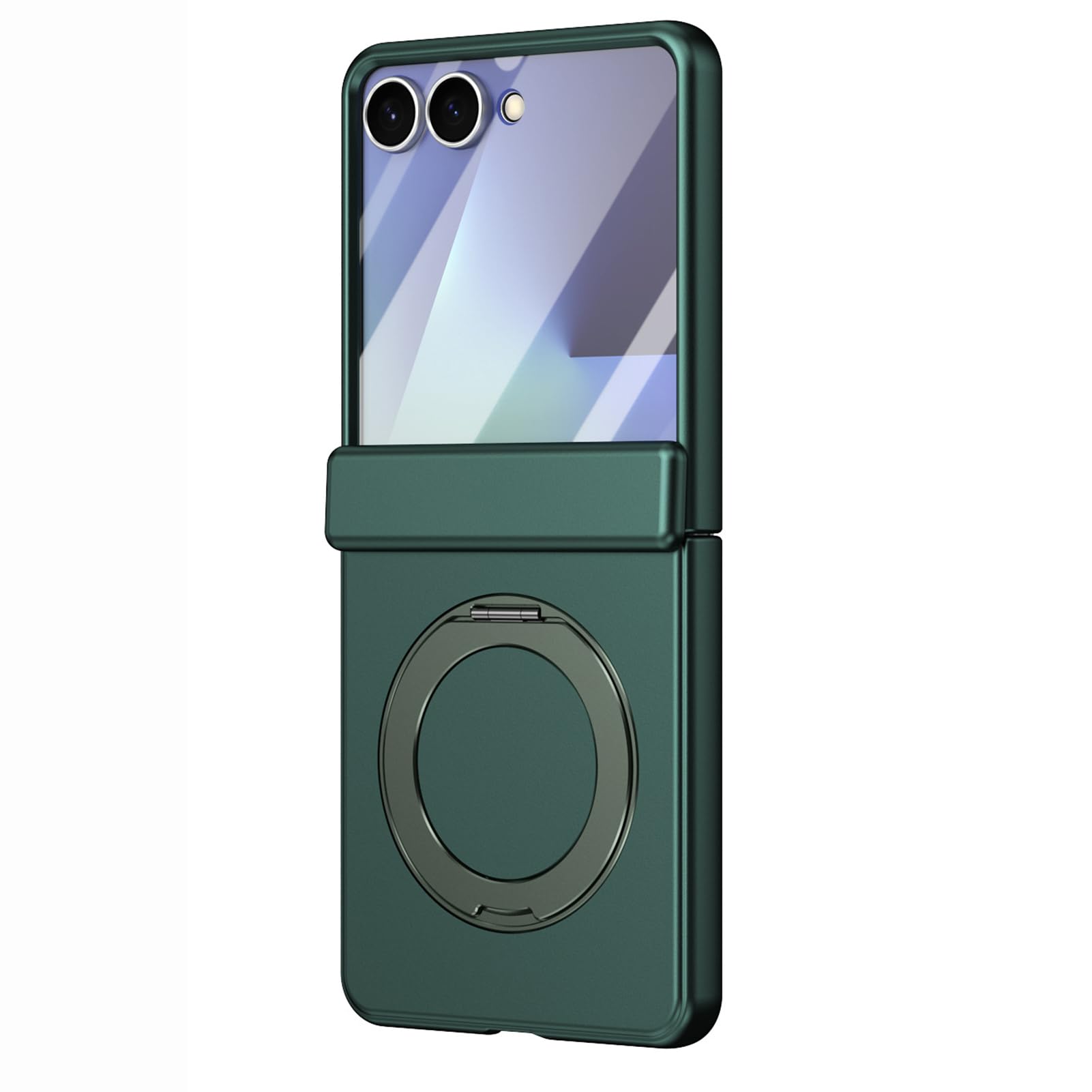 LUOTANL Ultra Thin Case for Samsung Galaxy Z Flip 8, Magnetic Ring Hinge Wrap Case Tempered Glass Screen Protector Cover,Green,Flip 8