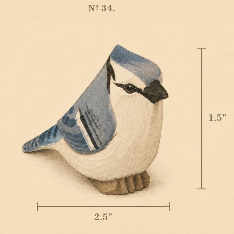 Figura Decorativa de Pájaro Azul Tallada en Madera miniatura 5