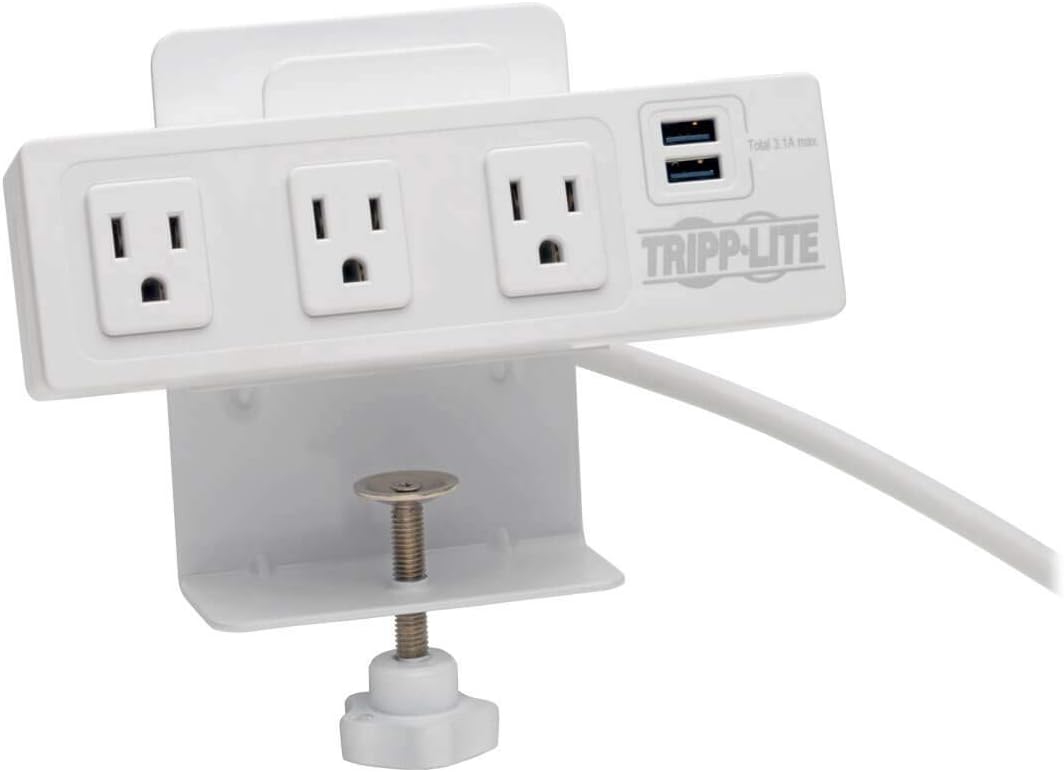 Wееklу Tор Sаlе Tripp Lite Surge Protector Power Strip 3-Outlet with 2-Port USB Charging Ports, Desk Clamp, White 510 Joules (TLP310USBCW) Wееklу Tор Sаlе Tripp Lite Surge Protector Power Strip 3-Outlet with 2-Port USB Charging Ports, Desk Clamp, White 510 Joules (TLP310USBCW)