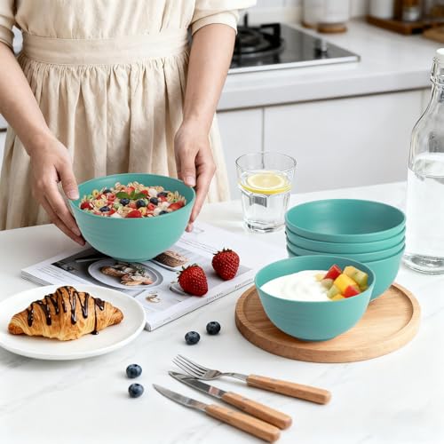 Image of Wheat Straw Bowls Set of 6, 26 OZ Unbreakable Cereal Bowls for Family Meals, Reusable Dishes for Soup, Salad, Snacks, Microwave and Dishwasher Safe, for Kitchen, Camping, RV, Green