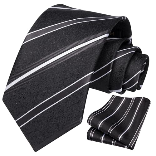 Image of HISDERN Stripe Tie Mens Ties with Pocket Square Set Classic 3.4'' Silk Formal Necktie Handkerchief for Business Wedding