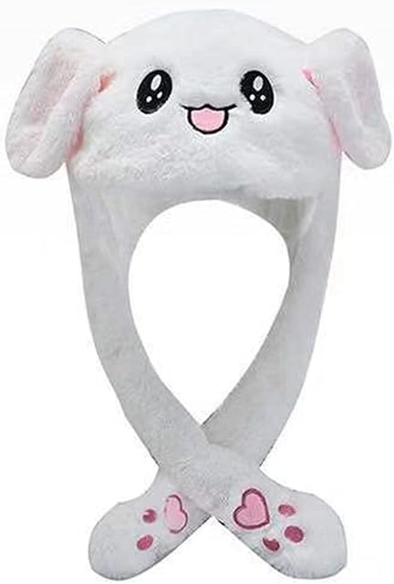 KENANLAN Bunny Hat with Moving Ears,Plush Rabbit Hat,Winter Warm Hat with Ear Flaps, Rabbit Ear Headwear, Party Costume Hat Dress Up Cosplay Gifts for Kids Girls Boys
