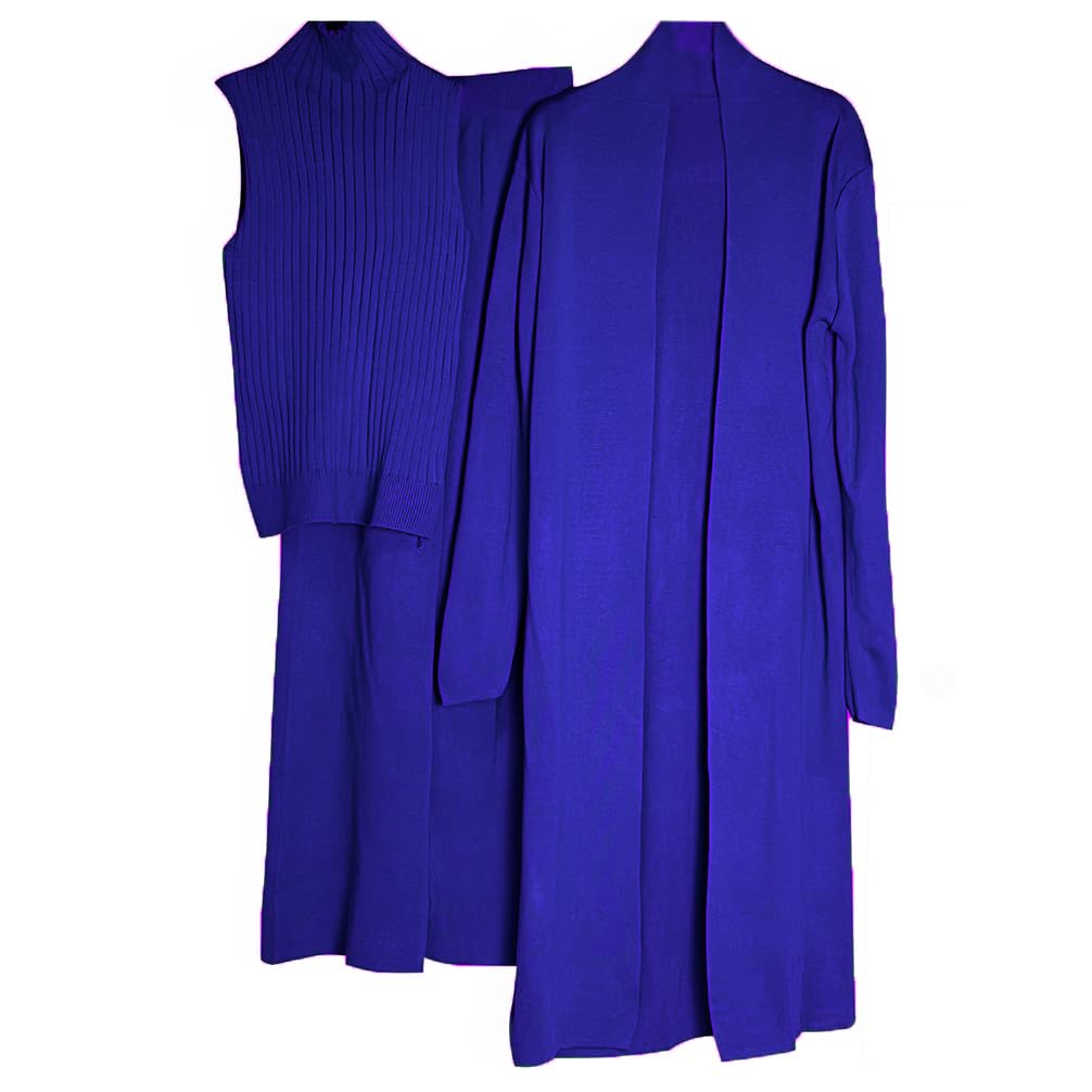 Minetom Femme Ensemble de Survêtement de Trois Pieces Survêtement Tricoté Pullover Set Débardeur et Cardigan Long et Pantalon 3 Pièces