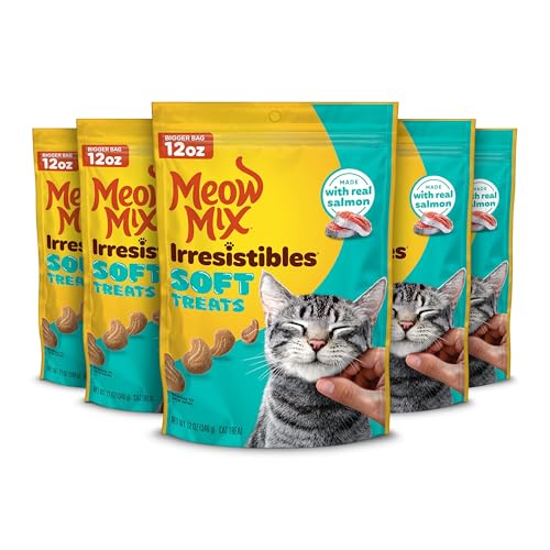 Meow Mix Irresistibles Soft Cat Treats Made With Real Salmon 12 Oz. Pouch (Pack of 5)