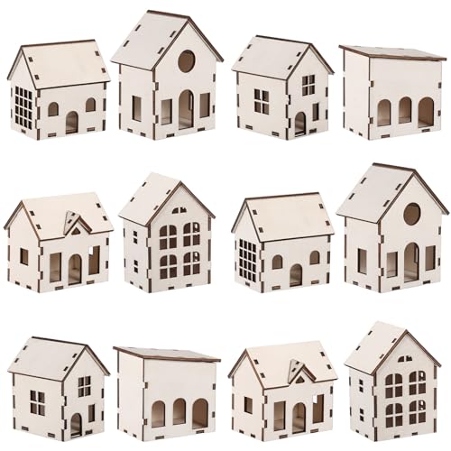 Maisons de village de Noël en bois miniatures Hiboom : kit de décoration de table et loisirs créatifs