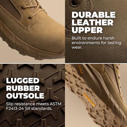 NORTIV 8 Men's 8" Composite Toe Work Boots, Lightweight Side Zipper ASTM F2412-24 & ASTM F2913-24 Safety Military Boots for All-Day Comfort, Peakforce-Nano,Size 7.5,Coyote