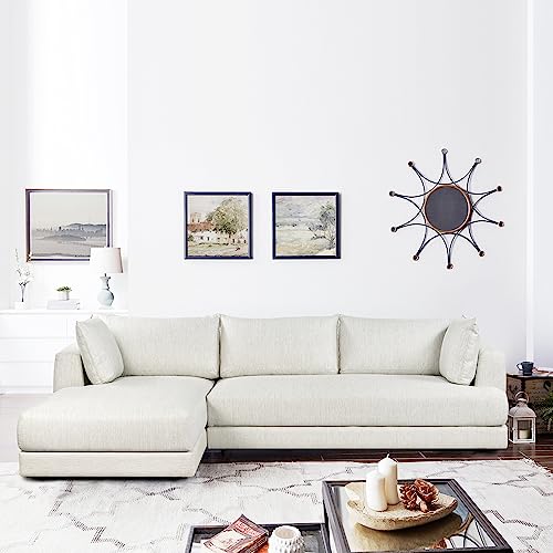 Image of Poly & BARK Marcel Left-Facing Corner Sectional with Extra-Wide Chaise - Deep, Relaxed Modern Design with Feather-Blend Cushions for Living Room Comfort and Style - Upholstered in Bright Ash