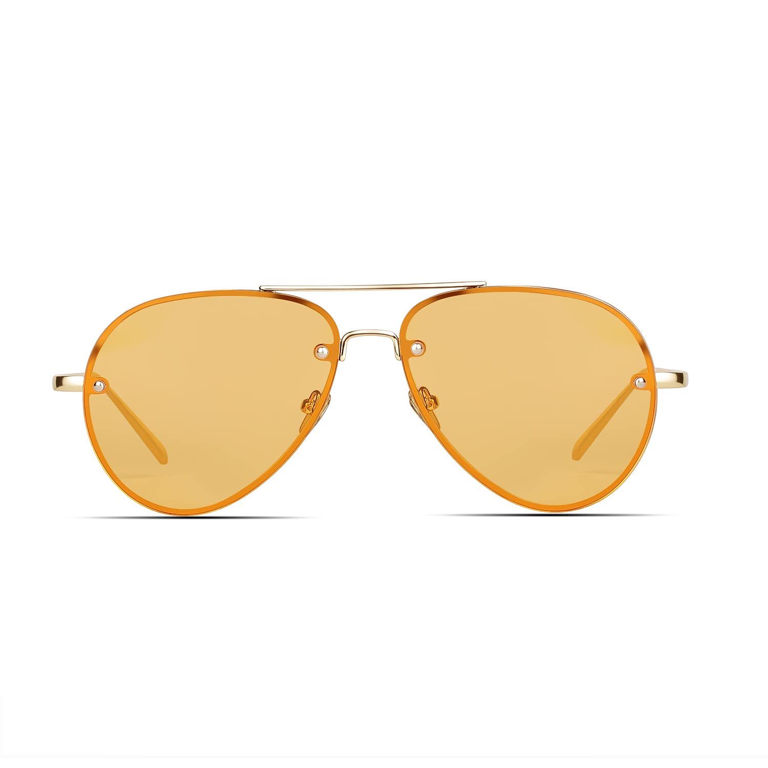 Freckles Mark Oversized Aviator Sunglasses Vintage Retro Gold Metal Frame Colorful Lenses 62mm (Gold Orange)