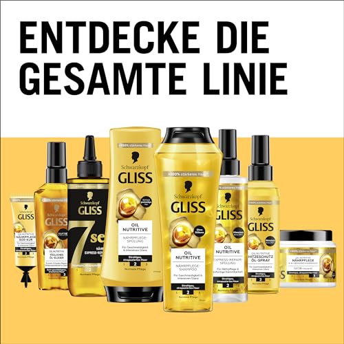 Gliss Shampoo Oil Nutritive (250 ml), Haarshampoo mit Omega 9 & Marula-Öl, Pflegeshampoo für strohiges Haar & strapaziertes Haar sorgt für Geschmeidigkeit und Glanz