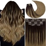 Lacer Hair Seamless Clip in Hair Extensions Human Hair 22 Inch Balayage Dark Brown to Chestnut Brown
