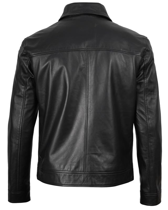 Image of Blingsoul Vintage Real Lambskin Leather Jacket For Mens - Moto Style Classic Shirt Collar Leather Jacket Men
