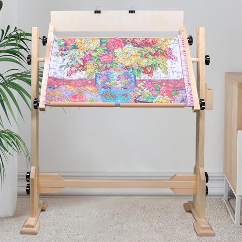 Image of Needlework Table and Adjustable Embroidery Stand, Cross Stitch Hoop Stand, Beech Wood Tapestry Cross Stitch Embroidery Frame Holder(54.5x41.6 cm (21.5 inch x 16.3 inch)) and(112.5x41.6 cm (44.3 inch x 16.3 inch))