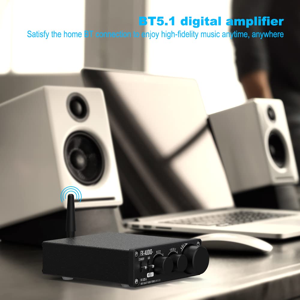 HiFi Bluetooth 5.1 amplificador de potencia digital 75W* 2 mini amplificador de potencia para el hogar negro con adaptador de corriente