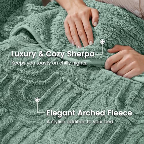 Image of Sherpa Fleece Adult Weighted Blanket Great for Sleep, 20 lbs Dual Sided Soft Fuzzy Heavy Blankets for Couch Bed Sofa, Cozy Warm Arched Jacquard Throw for Winter (Sage Green, 60 inch x 80 inch, 20 Pounds)