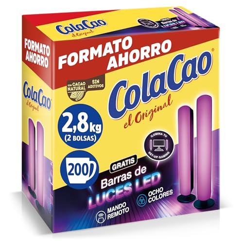 ColaCao Original, Cacao Soluble Natural sin Aditivos, Formato Ahorro, 2,8 kg, con Barras de Luces LED de Regalo