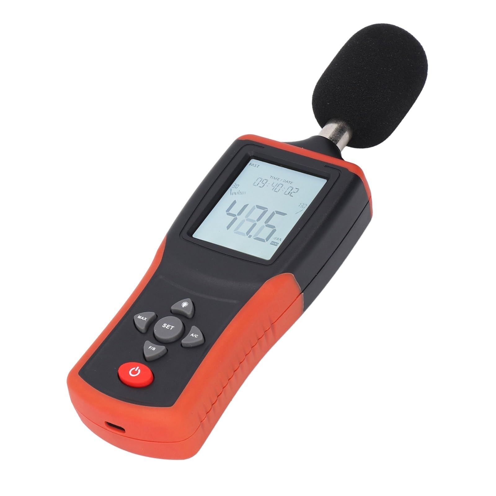 Miernik Decybeli, Decybelomierz z wagą AC, podświetlanym ekranem LCD, przenośny tester poziomu dźwięku, 30-130dB