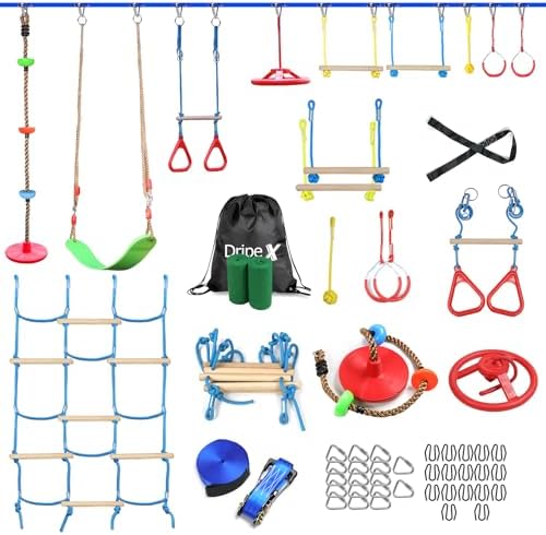 Obstacle Course Set Ninja Obstacle Course for Kids Backyard - 10 Durable Obstacles and 60 ...