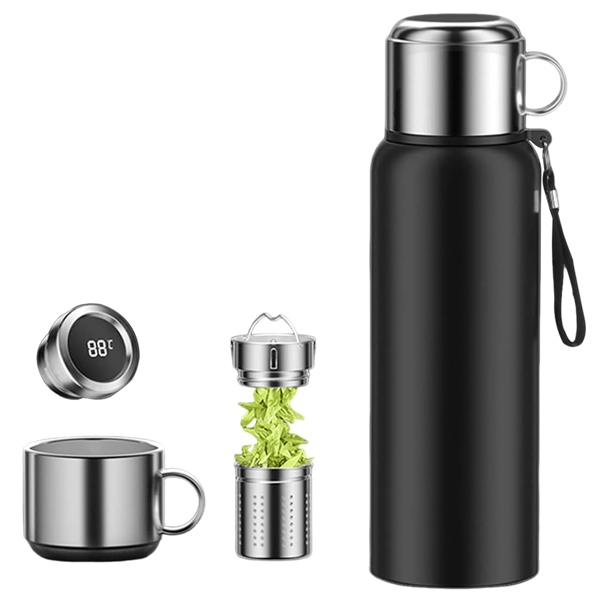 ALMEKAQUZ Smart Water Bottle With Protective Case, 1200ml LED Temperature Display Thermos Cup, Stainless Steel Vacuum Travel Mug for 12 Hours