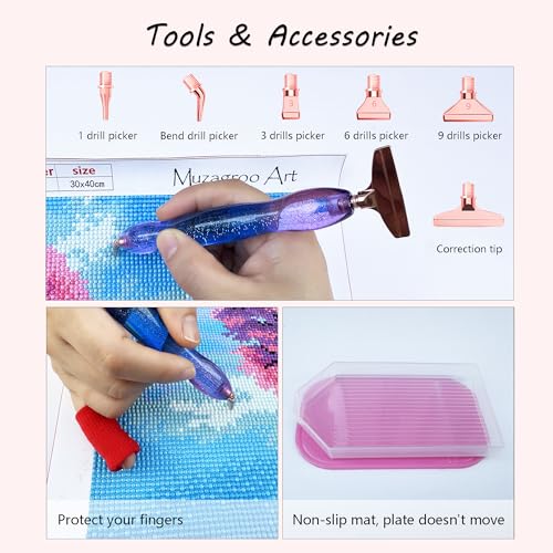 Image of Muzagroo Art Diamond Painting Storage Case 120 Slots Bead Portable Shockproof Organizer and Accessory Box with 5D Diamond Art Accessories and Tools Kits L (Pink-Deluxe Set)