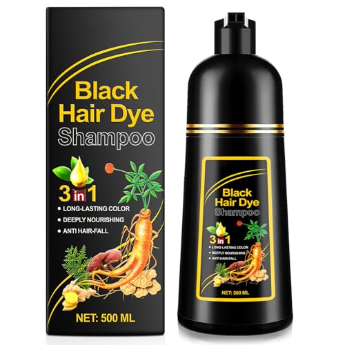 ALIVER Hair Dye Shampoo (Black) - 3-in-1 Natural...