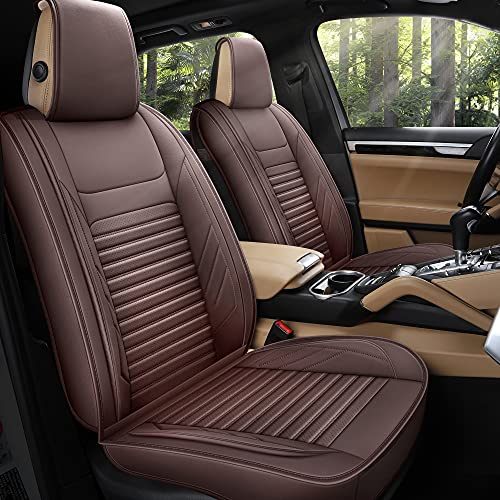Image of AOOG Leather Car Seat Covers, Leatherette Automotive Seat Covers for Cars SUV Pick-up Truck, Non-Slip Vehicle Car Seat Covers Universal Fit Set for Auto Interior Accessories, Front Pair, Brown