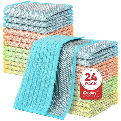 Image of Orighty Multipurpose Wire Dishwashing Rag 24 Pcs, Upgraded Double-Layer Non-Scratch Wire Dish Cleaning Cloths, Kitchen Reusable Steel Scrubber, Powerful Dishcloth Rag for Cookware, Multicolor, 7"x8"