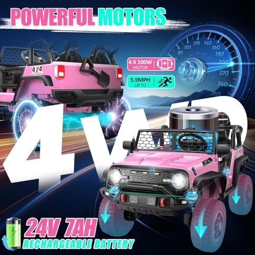 Hikole 2 Seater XL 4x4 Ride on Cars with Remote Control, 20 Inch Wide Seat, 4WD/2WD Switchable, 3 Speeds, Spring Suspens - Additional View