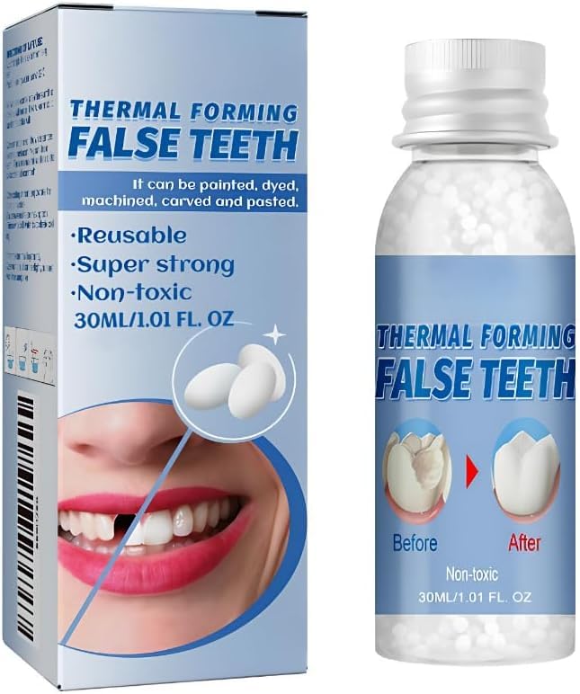 Fake Tooth Repair Kit - Thermal Beads for Filling Fix the Missing and Broken Tooth or Adhesive the Denture Fake Teeth with 60pcs Tooth Models