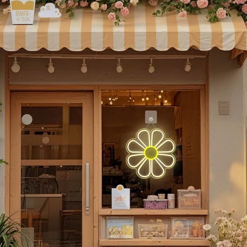 Image of Flower Neon Sign Daisy Window Light Light Up Flowers for Window Warm White Flower Led Sign for Wall Decor Bedroom Party Shop for Birthday Mother's Day