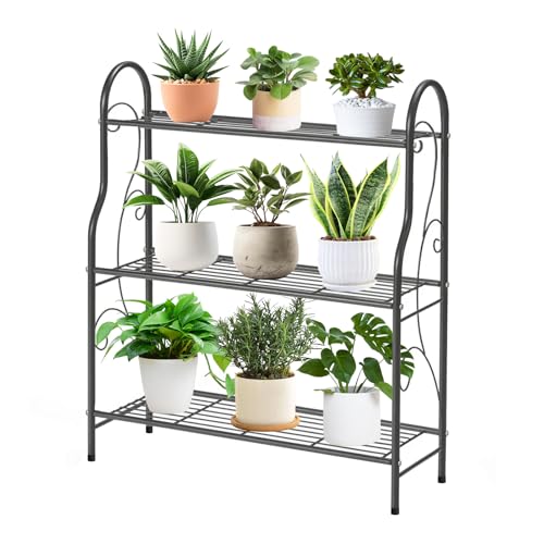 Yeqqzq Support pour plantes à 3 niveaux, étagère échelle en métal pour plantes d'intérieur et d'extérieur, étagère étanche pour le salon, le balcon, le jardin