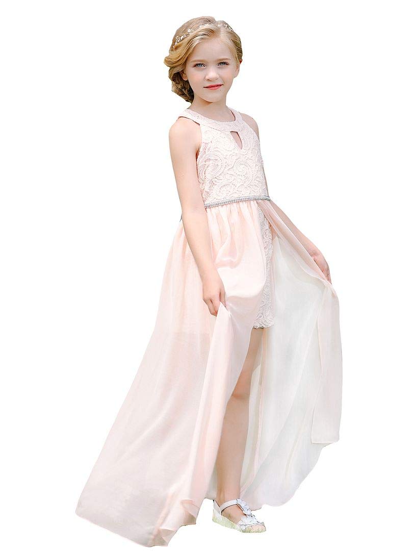Bow Dream Chiffon Junior Bridesmaid Dresses Girls Wedding Party Rhinestone Maxi Long Evening Gown Dance Wear