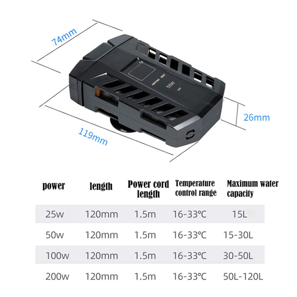 Calentador de Acuario Mini calentador de acuario, tanque de peces / calentador de tanque de tortugas con pantalla LED digital de temperatura y controlador de temperatura externo, temperatura constan