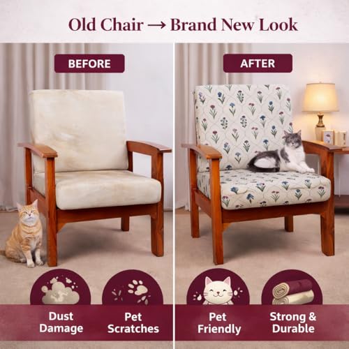 Image of STITCHNEST 'Contour Fit Series' Stretchable Printed Wooden Sofa Cover (Pack of 2) - Elastic Wooden Chair Cover | Wooden Sofa Seat Cover | Size - 20-21 x 20-21 x 3-5 in